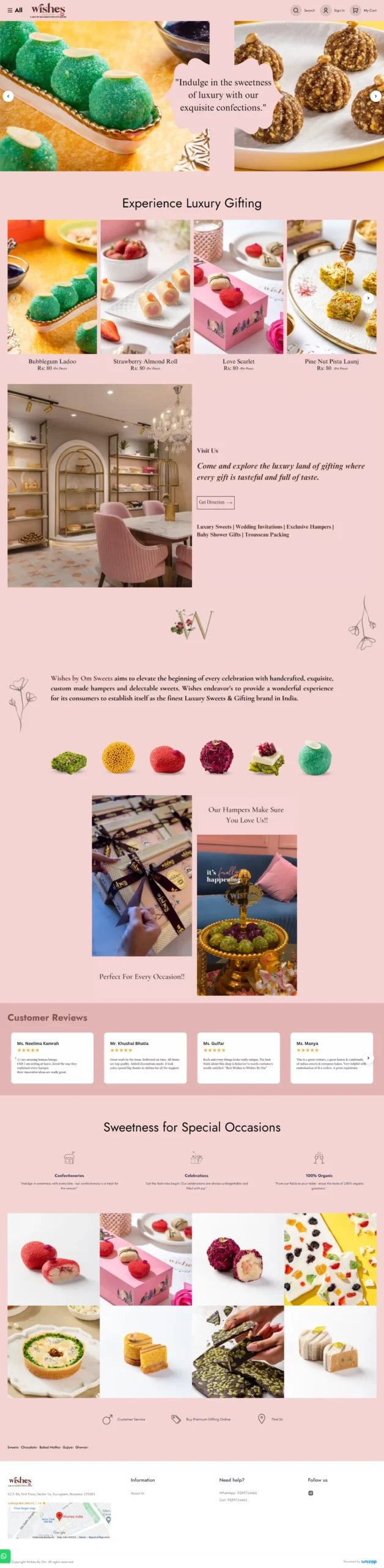 Premium gifting and confectionery experience for Wishes by OM Sweets